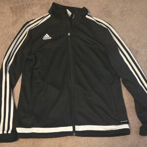 Adidas Women's Black Windbreaker with White Stripes